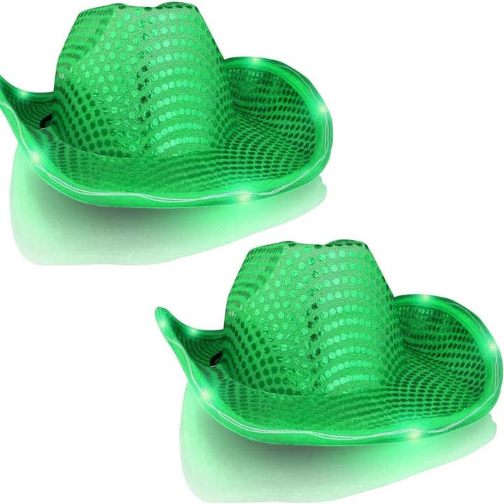 Blinkee.com, LLC - Wholesale Cowboy hat – Unisex - LED Flashing Cowboy Hat with Green Sequins Pack of 20