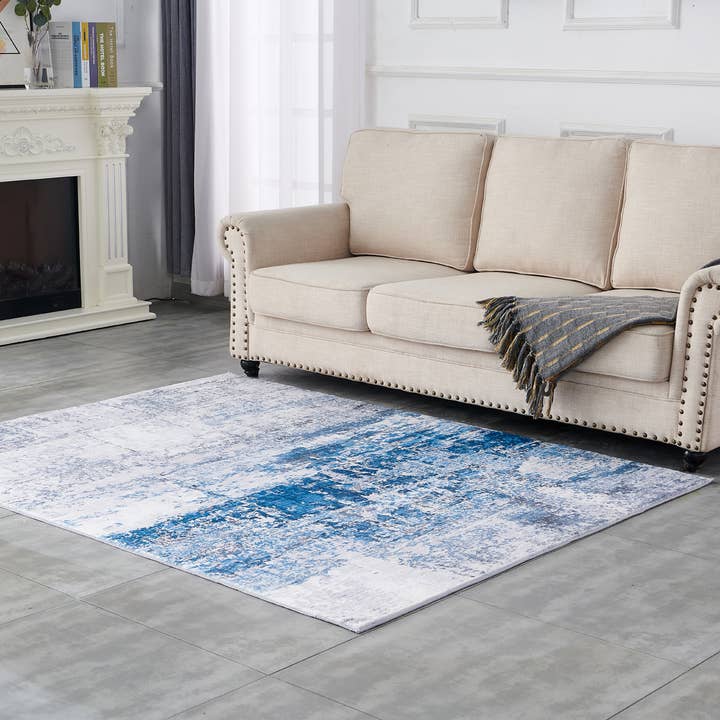 Amazing Rugs – Großhandel Teppichvorleger – Zara Abstract Design, maschinenwaschbar, Grau und Türkis5