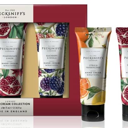 Collection de Crèmes pour les Mains Enchantées d'Hiver de Pecksniff – Lot de 3 Tubes de 100 ml – Coffret Cadeau Hydratant de Luxe pour Femmes et Hommes avec Agrumes & Encens, Grenade & Musc, Mûre & Vanille pour la vente par Prestige Beauty Boutique