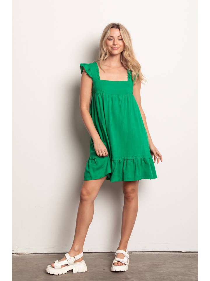 VERY J - Wholesale Dress - Women's - ND31184X-PLUS SIZE Ruffled Solid Linen Backless Mini Dress4