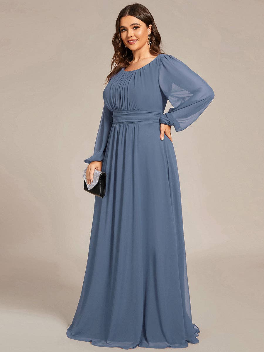 Ever-Pretty - Wholesale Gown - Women's - Plus Size Long Lantern Sleeves Round Neck Bridesmaid Dress23