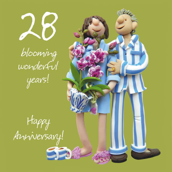 28 Blooming wonderful years, 28th wedding anniversary card for wholesale by Inky Blue Ltd t/a Holy Mackerel