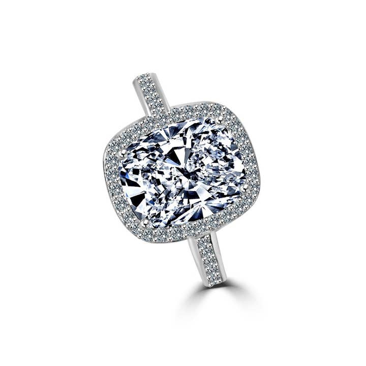 3CT Cushion Diamond Veneer Cubic Zirconia Halo Ring. 635R0252 for wholesale by Diamond Veneer Travel Jewelry