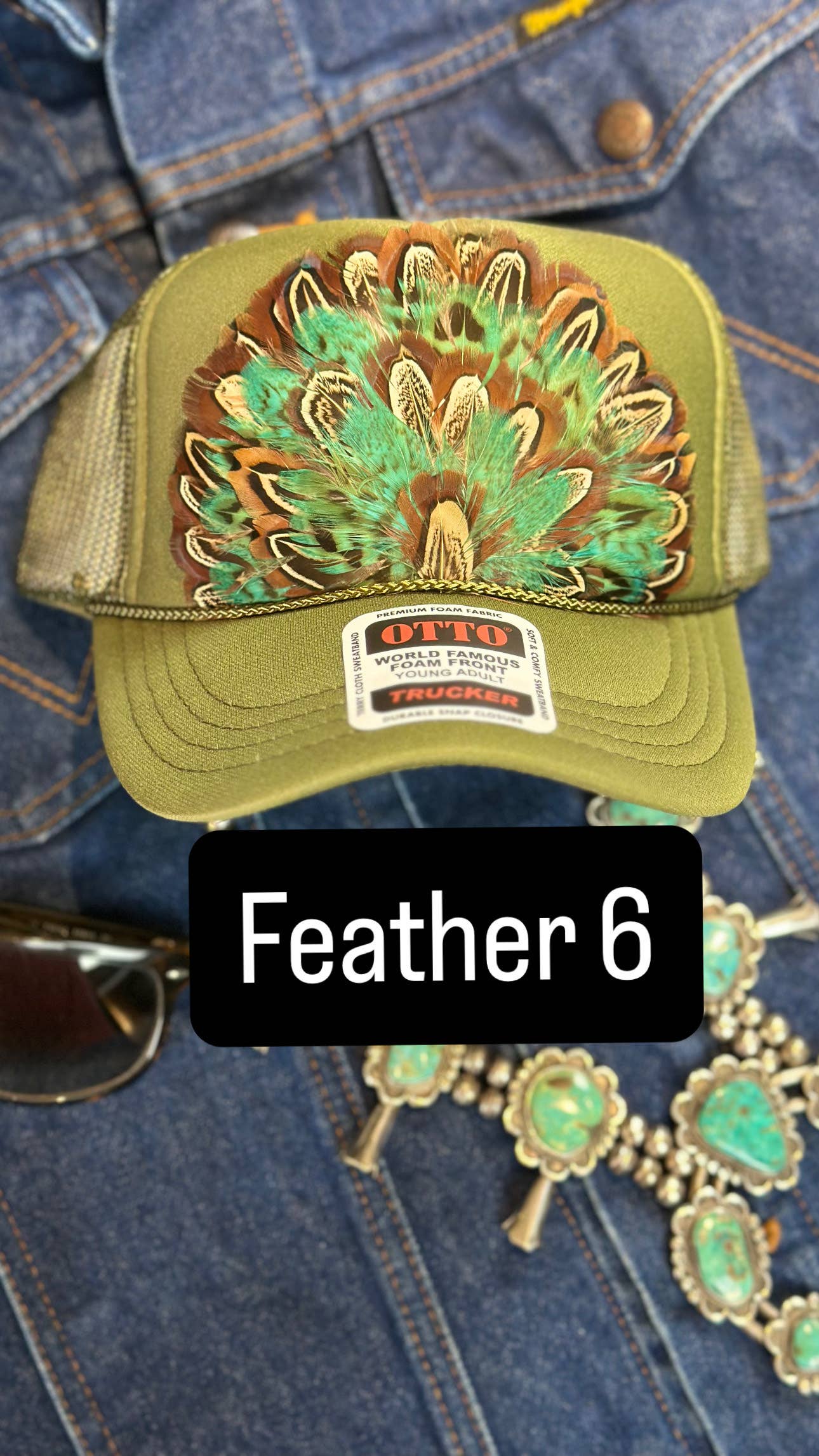 High Ho Silversmithing - Wholesale Trucker Hat - Women's - GREEN FEATHER TRUCKER HAT5