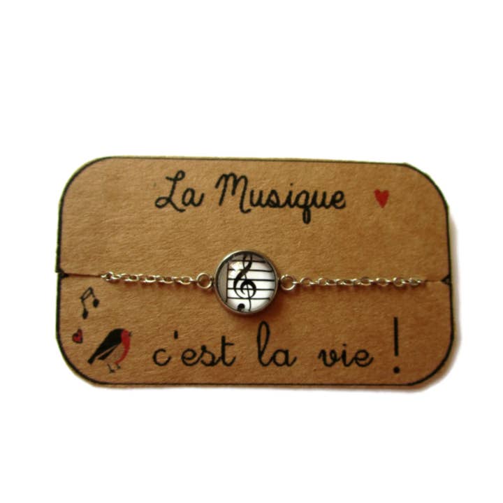 G-klavarmband, "Musik är livet!", guld- eller silverfinish för wholesale av Dans l'Air du Temps Bijoux
