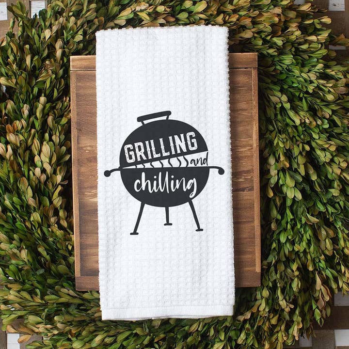 Grilling & Chilling Kitchen Towel, BBQ Dish Towel, Dad Gift for wholesale by Canary Road