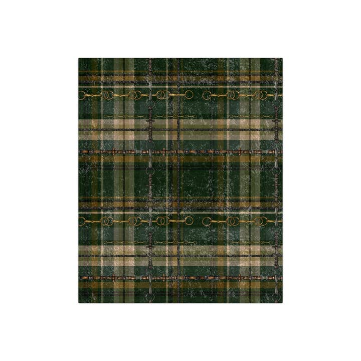 All Designs Equine - Wholesale Throw Blanket - Hunter Green Bit Plaid Equestrian Crushed Velvet Throw1