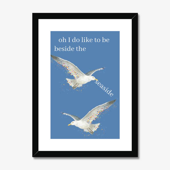 Oh I do like to be beside the seaside Wall Art Print Seagull for wholesale by Jen Winnett Eco Artist