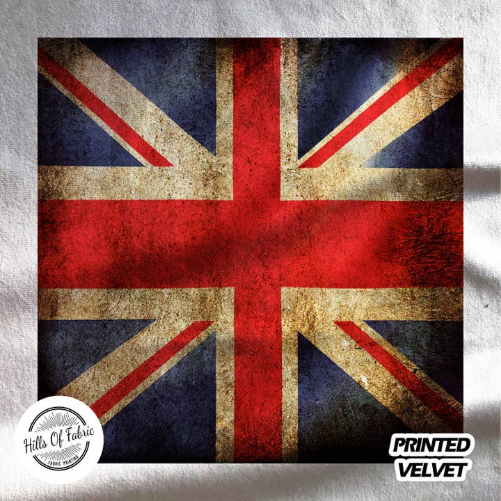 Britisk Union Jack Flag Vintage Grunge Stofpanel for engroshandel hos Hills Of Fabric