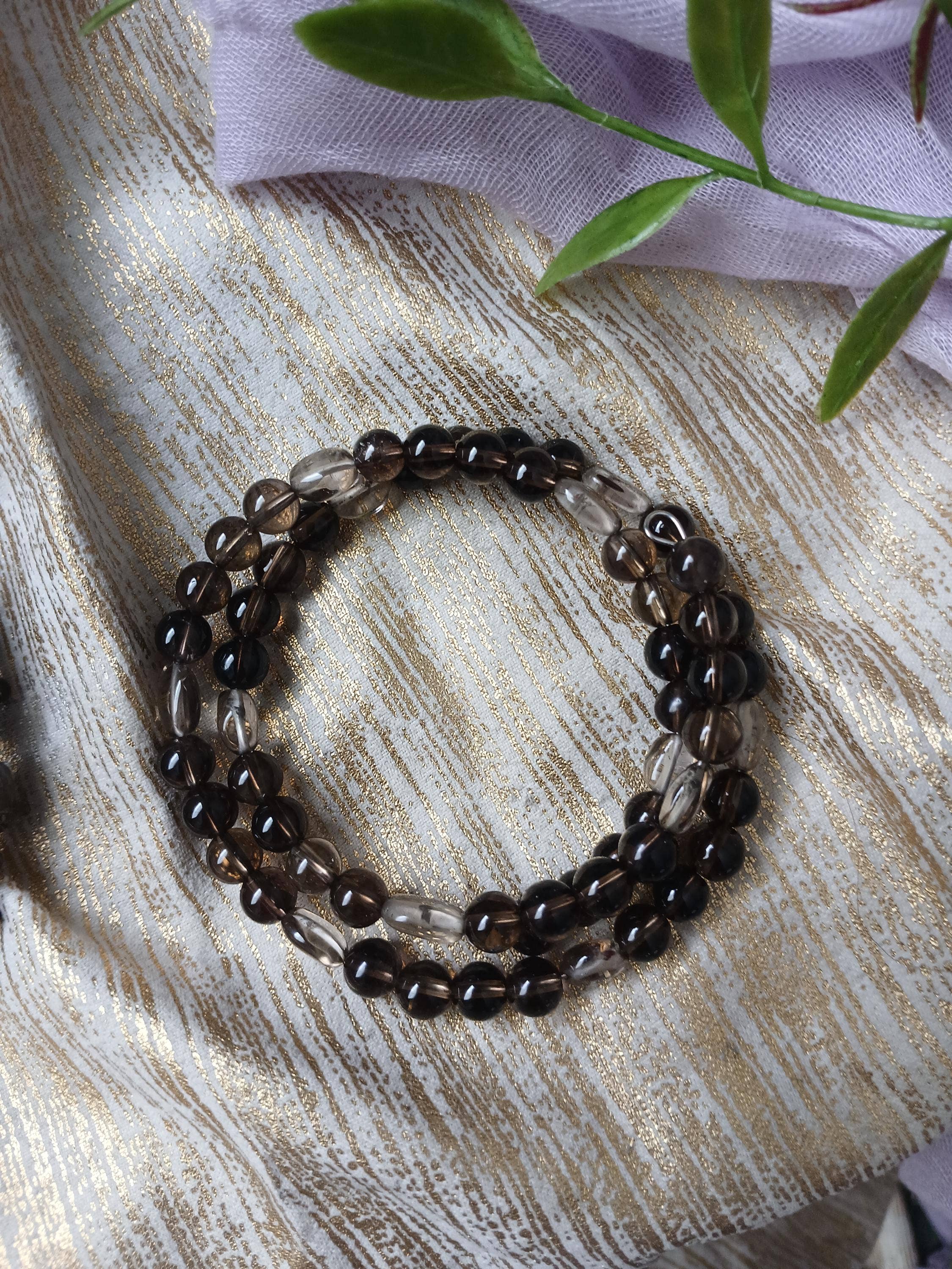 moon and mantras - Wholesale Beaded Bracelet - Smoky Quartz Adjustable Memory Wire Beaded Bracelet1