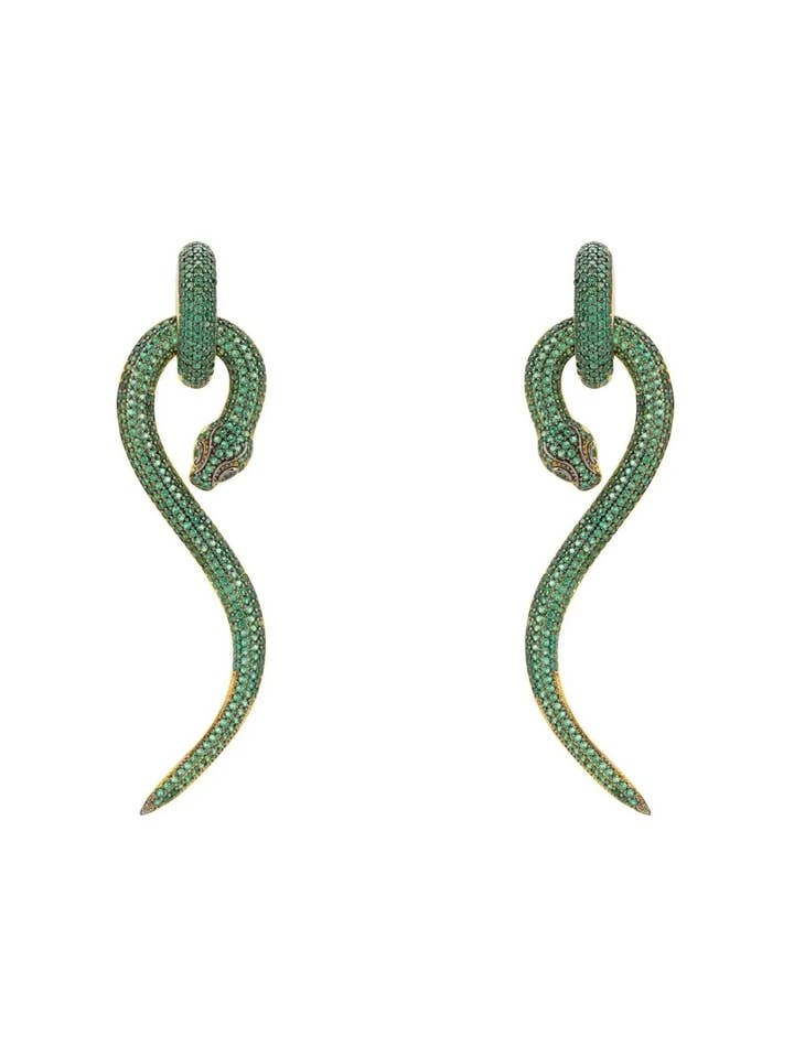 Boucles d'oreilles pendantes Anaconda Snake Gold Emeraude pour la vente par Latelita