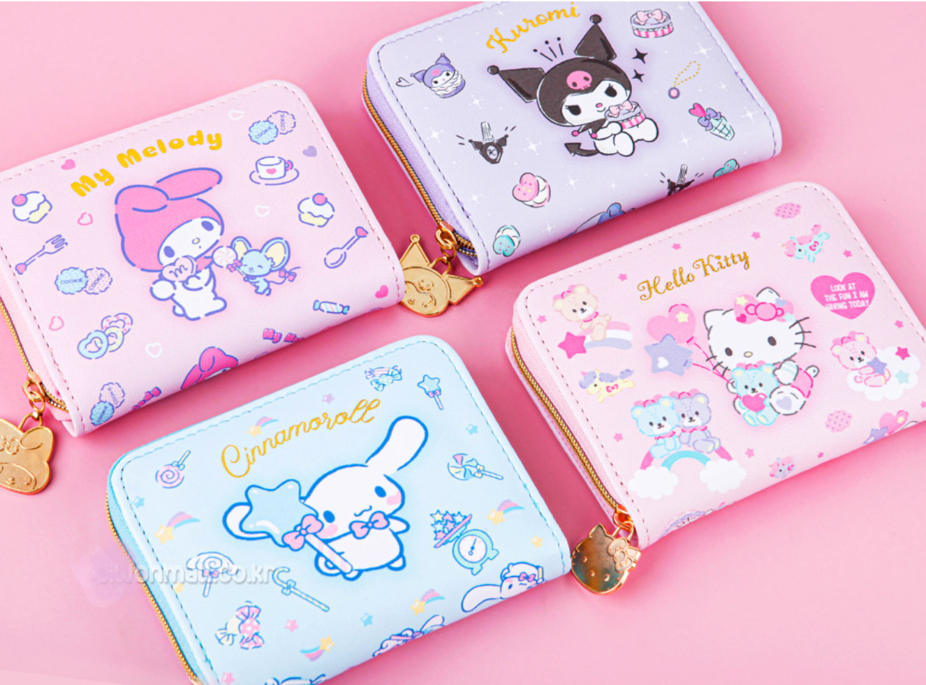 K-Wonderland – wholesale Wallet – Women's – Sanrio Characters Gold Zipper Charm Wallet Card Money Pouch1