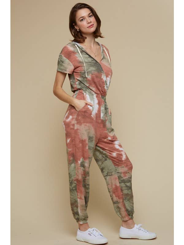 Rouille/Olive Combinaison courte à capuche Tie Dye - 26418R en vente sur Faire3