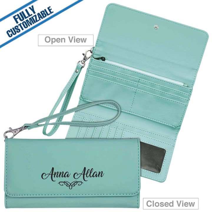 GiftWorksPlus - Wholesale Wallet - Unisex - Engraved Leatherette Long Wallet - Strap -Fully Customizable6