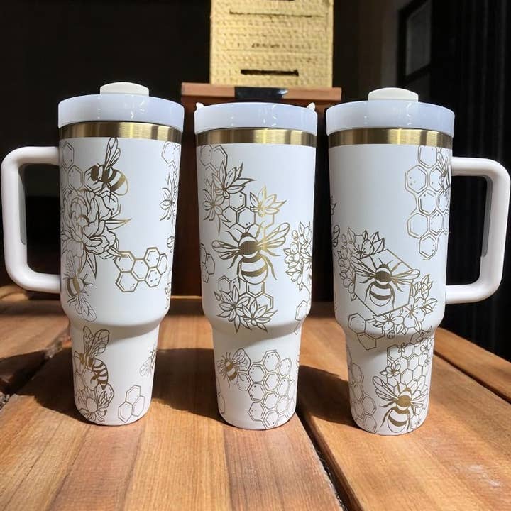 Gold Bee Engraved Cream 40oz Tumbler, Stylish tumbler and other Purchase Wholesale honey bee mug. Free Returns & Net 60 Terms on Faire trending on Faire.