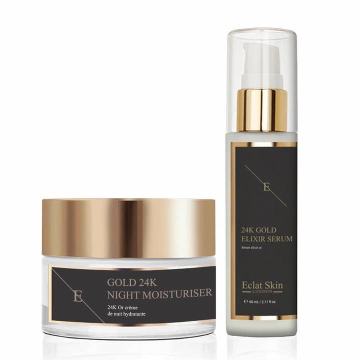Sérum Elixir Anti-Rugas 24K Gold + Hidratante Anti-Rugas 24K Gold Duo por atacado de EclatSkin London