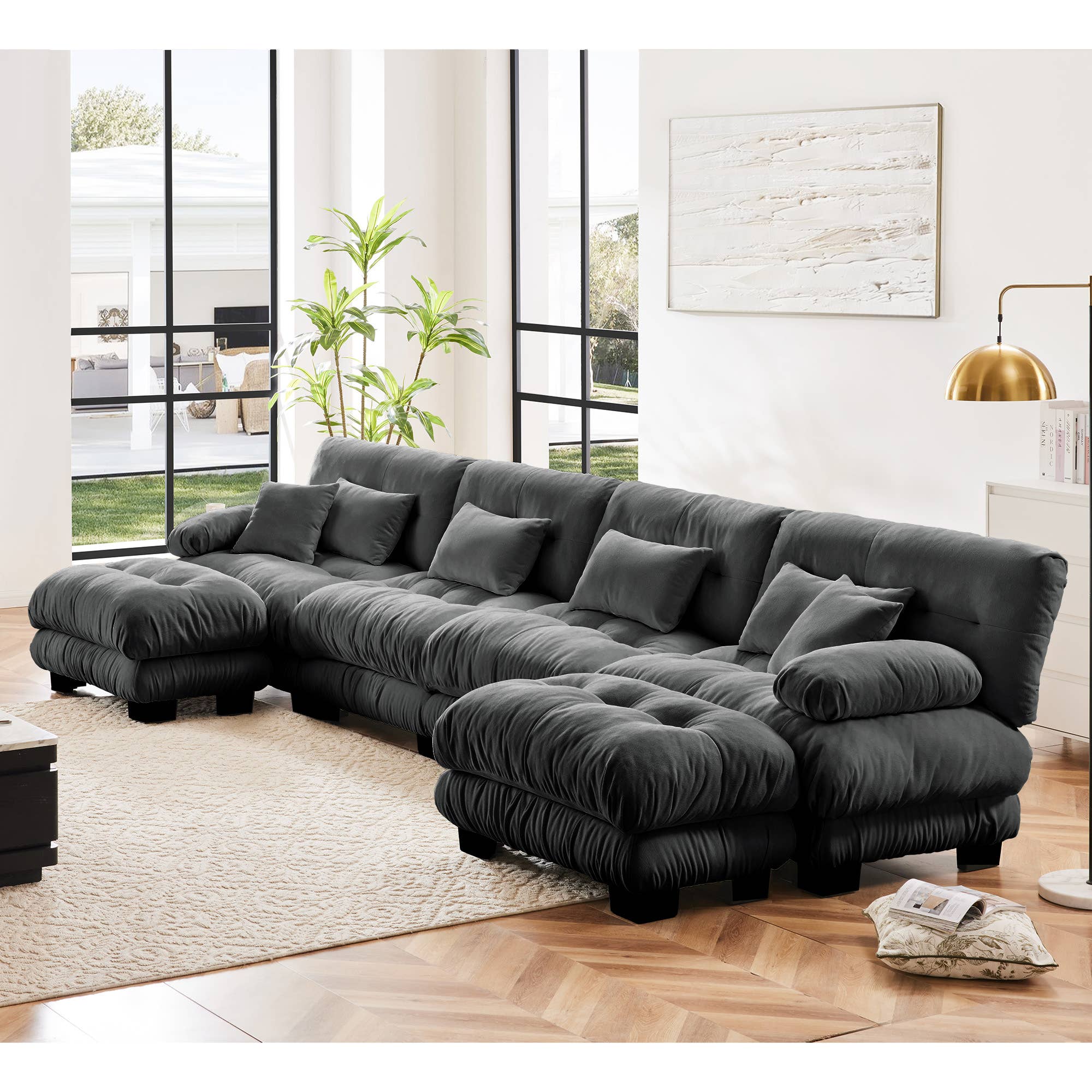 39F Inc. - Wholesale Sofa - Modular U-Shaped 4-Seat Green Chenille Sectional Sofa30