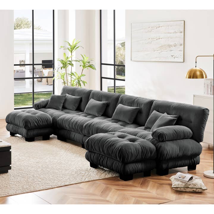 39F Inc. - Wholesale Sofa - Modular U-Shaped 4-Seat Green Chenille Sectional Sofa30