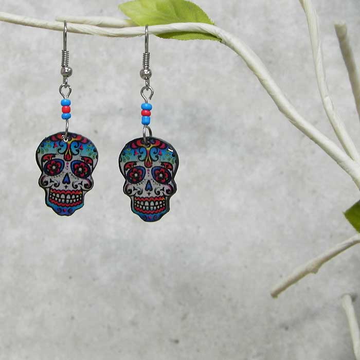 Pichincha - Wholesale Dangle Earrings - Acrylic Day of the Dead Sugar Skull Dangle Earrings4