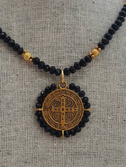 St. Benedict Jubilee Medallion With Black Crystal for wholesale by MG Rosary