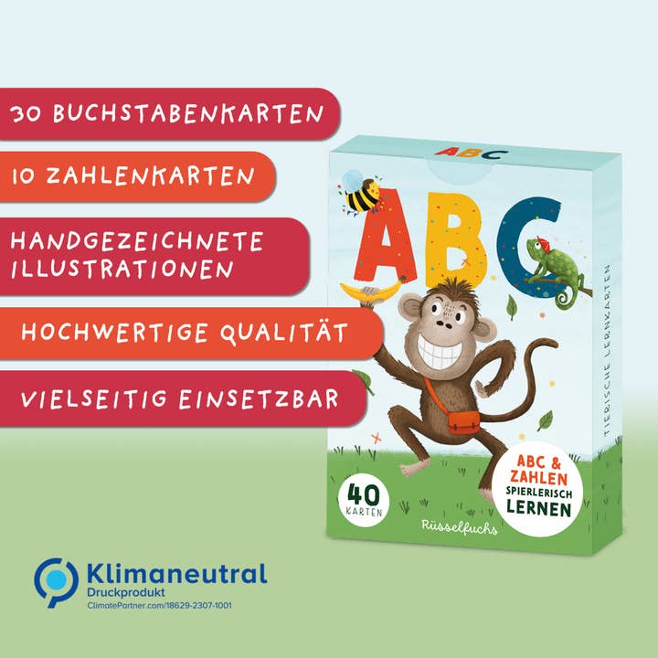 Rüsselfuchs - Wholesale Learning Cards - Kids & Baby - ABC card set with 30 letter cards and 10 number cards1