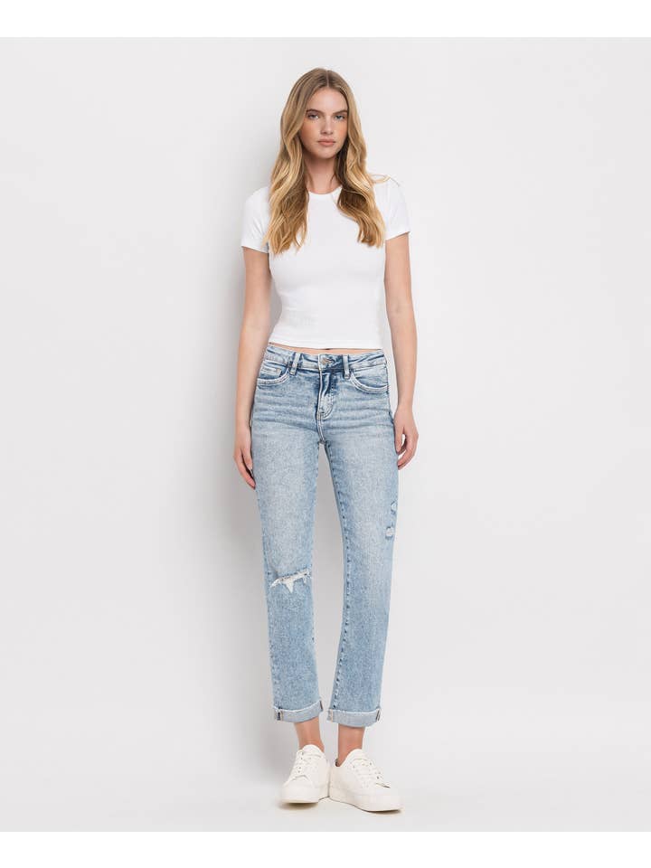 BLUE BLISS TUMMY CONTROL HIGH RISE CUFF SLIM STRAIGHT JEANS LV1302 for wholesale on Faire