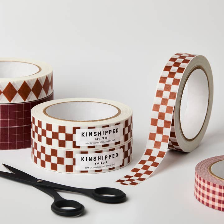 PAPER TAPE - BURGUNDY/RUSSET CHECKERBOARD for wholesale by Kinshipped