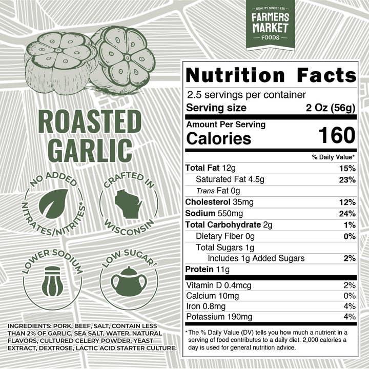 Farmers' Market Foods - Wholesale Sausage - No Nitrate/Nitrite Roasted Garlic Summer Sausage 5oz2