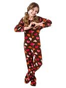 Big Feet Pajamas - Wholesale Onesie - Kids - Chocolate Brown with Colorful Hearts Fleece Onesie Footed1