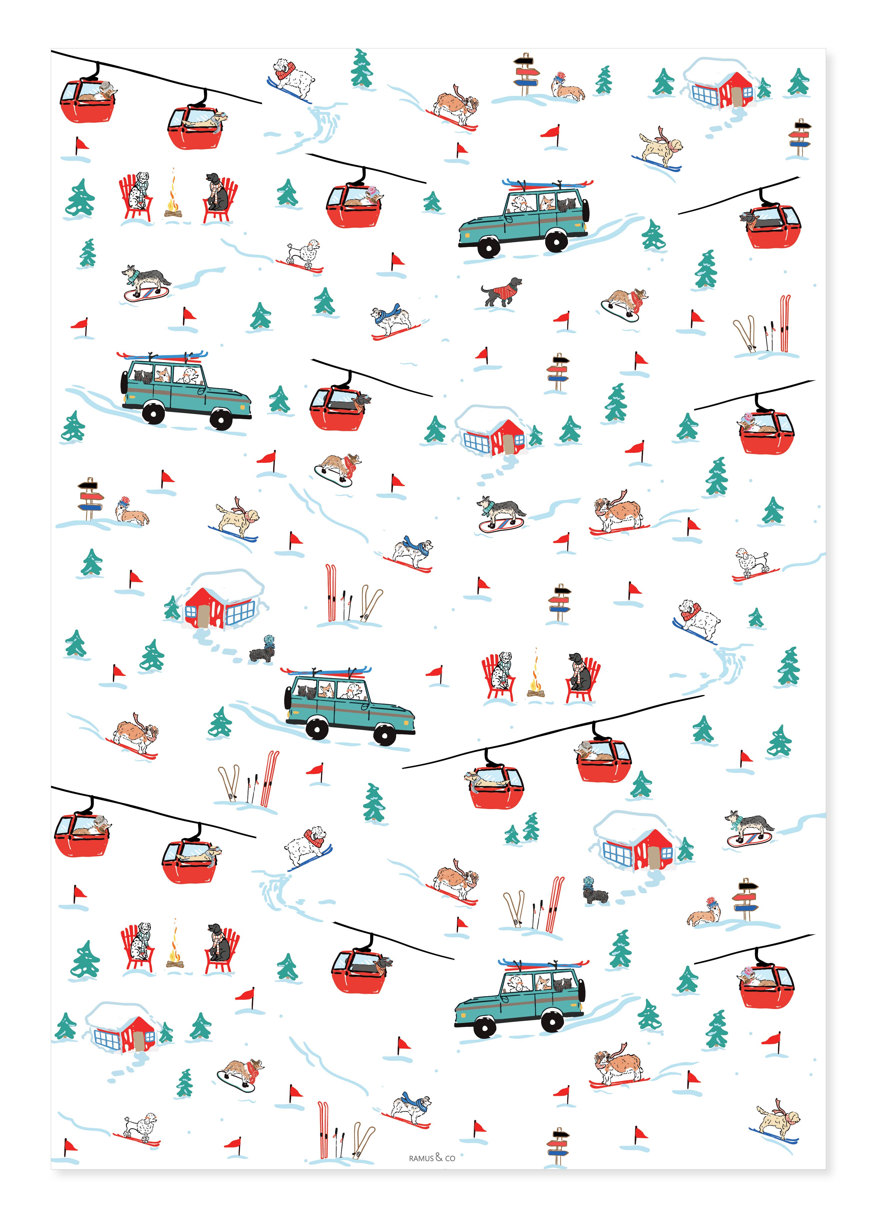 Ramus & Co. - Wholesale Flat Wrap - Ski Dogs Gift Wrap1