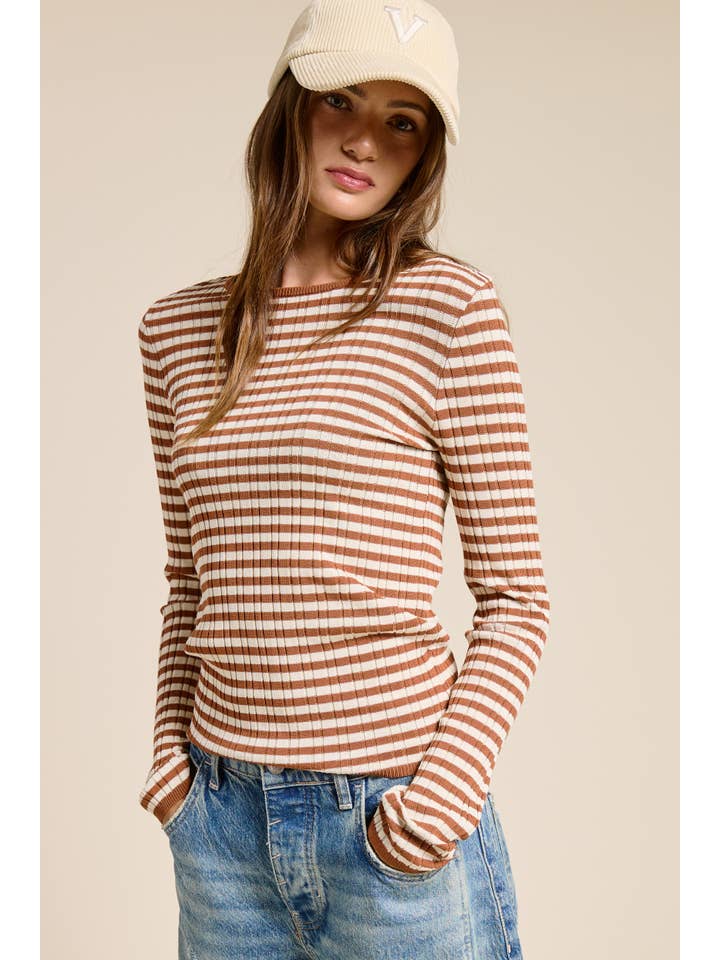Mimosa - Wholesale Knit Top - Women's - Ribbed Knit Striped Long Sleeve Top6