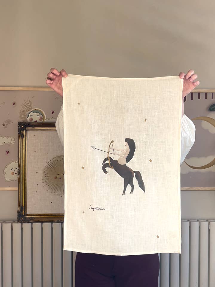 Linen Tea Towel "Sagittarius" for wholesale by Queen of the Rodeo