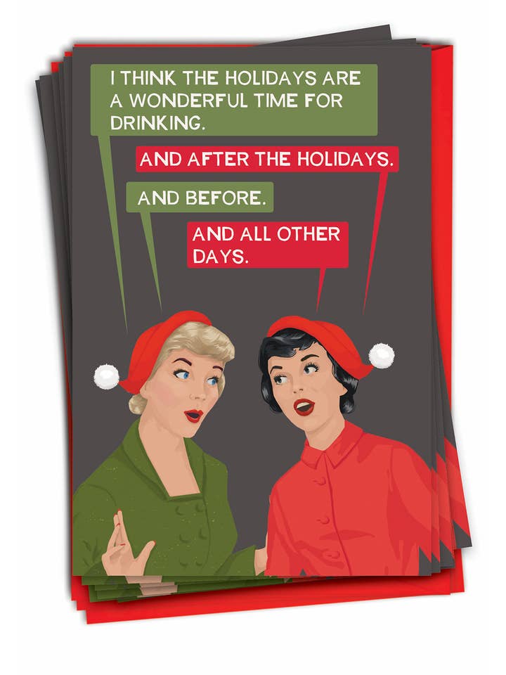 Box of 12 Christmas Card - Wonderful Time for Drinking for wholesale by NobleWorks