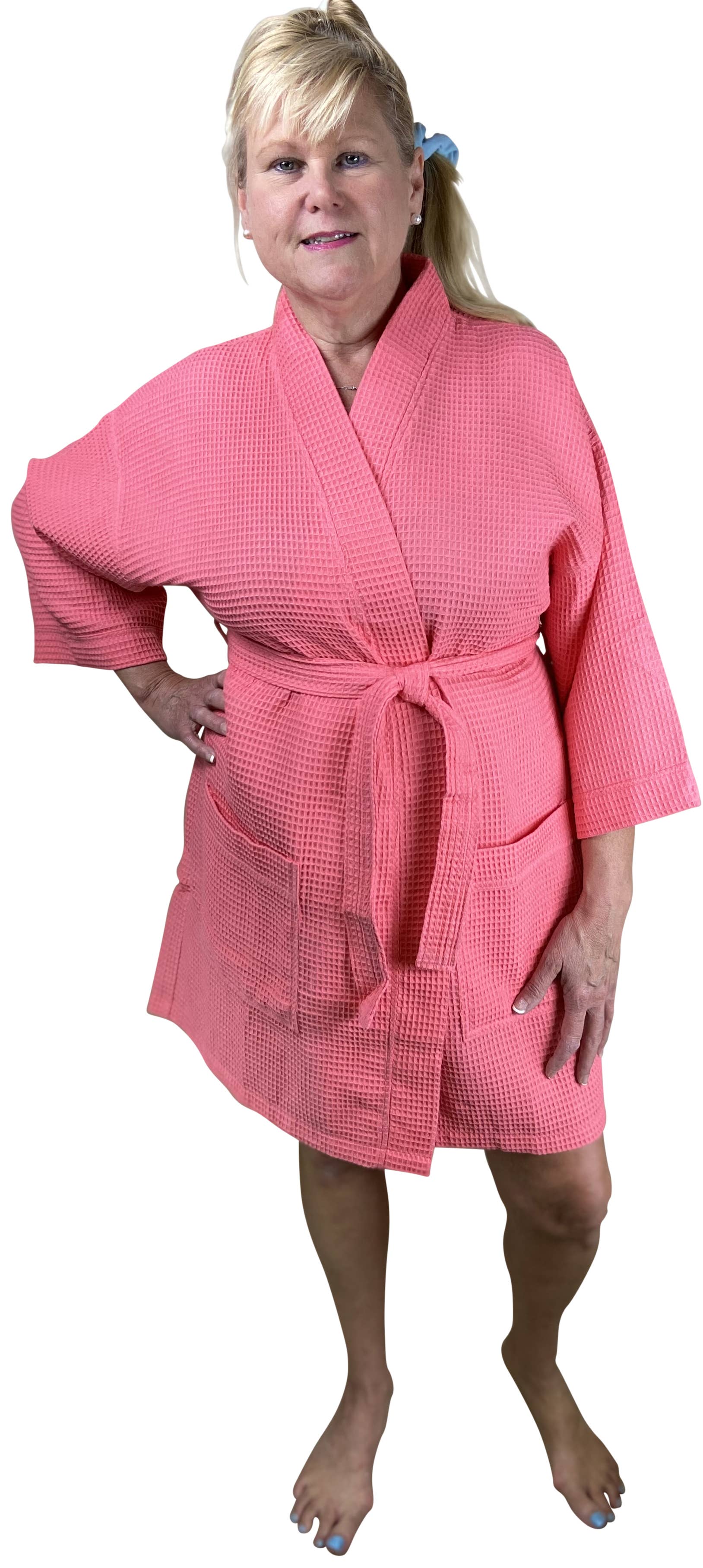 Alan Pendergrass Robes - Wholesale Robe - Women's - Kimono Cotton Waffle Robe, 36" One Size fits Most2