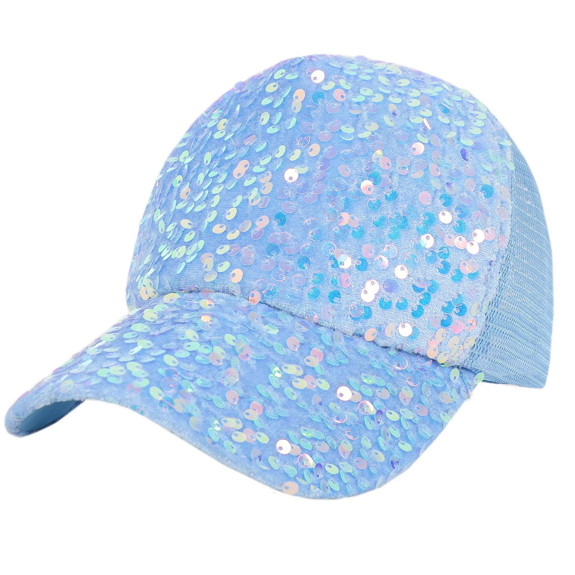 AK Brand - Wholesale Ponytail Cap - Women's - Women's Sparkly Sequin Baseball Cap Messy Low Bun Ponycap6