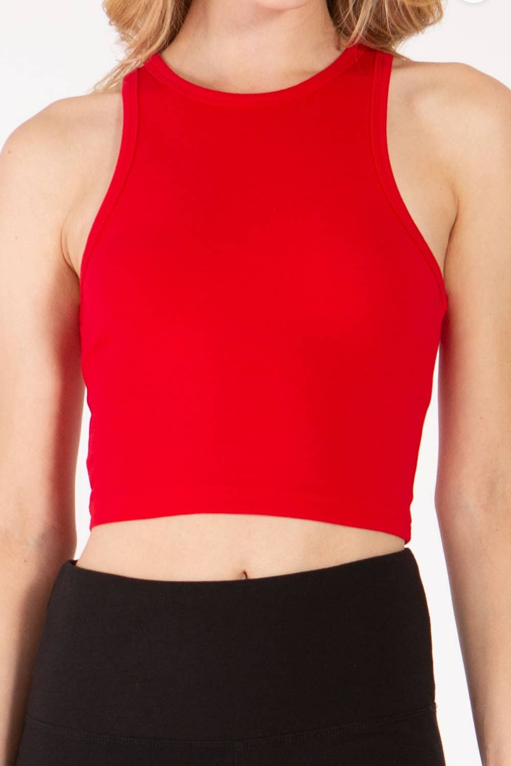 Color 5 - Wholesale Tank Top - Women's - Solid color cotton spandex high neck cropped basic tank top15
