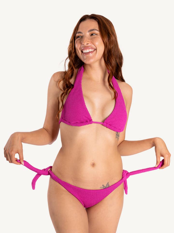 Adjustable Tie Side Bikini Bottom - Classic Coverage - Pink for wholesale by POST SWIM