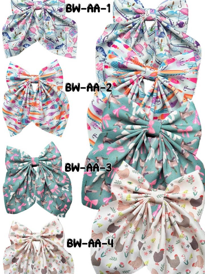 Multi-Printed Coquette hair bows. (4PCS/$10.00 )BW-2025-7 for wholesale by Kids Charm Online