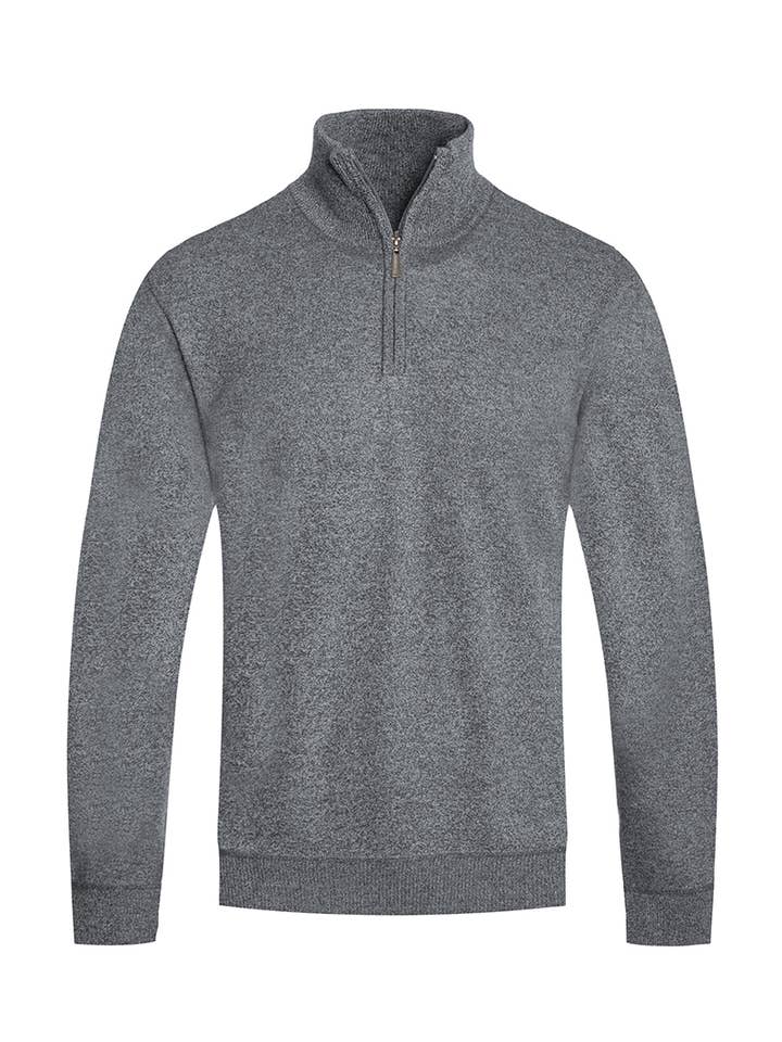 Mens Solid Quarter Zip Knit Sweater - Heather Grey for wholesale by WEIV