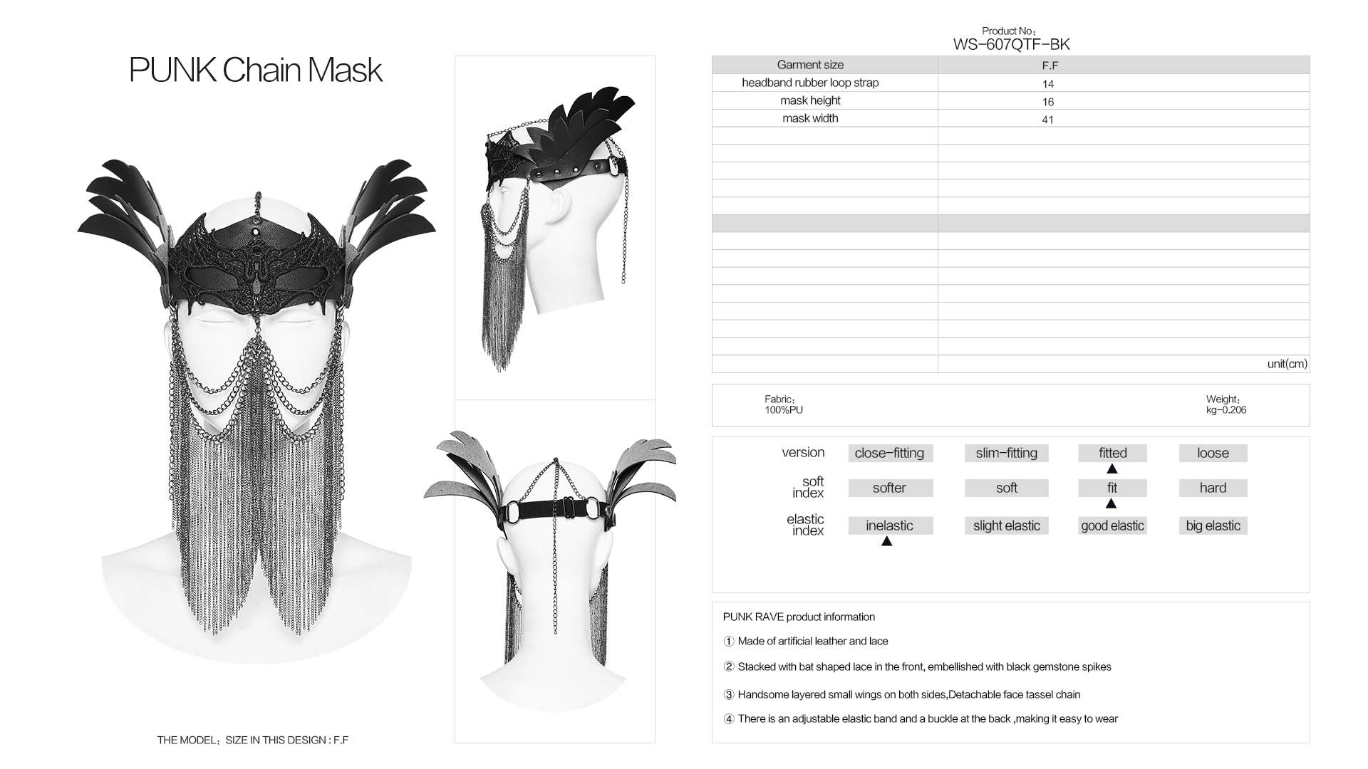 Western Fashion - Wholesale Costume - Women's - BAT LACE WING MASK WITH CHAINS4