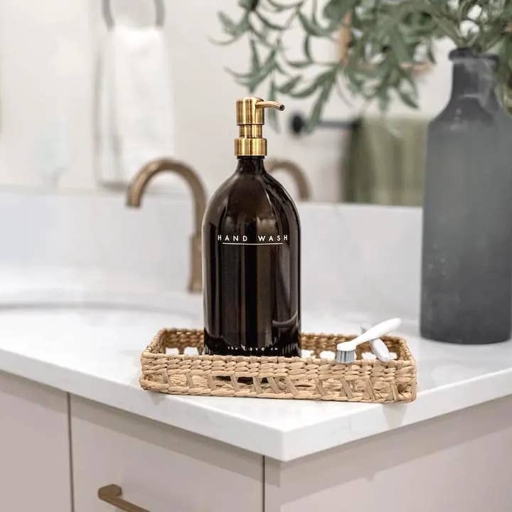 the Lave co - Wholesale Soap Dispenser - 32 oz Amber Glass "Hand Wash" Dispenser w/ Gold Pump1