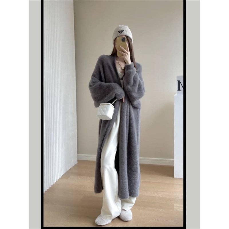 UZ Wholesale Store - Vendita all'ingrosso Cardigan - Donna - Cardigan allentato casual in finta pelliccia di visone a maniche lunghe in tinta unita2