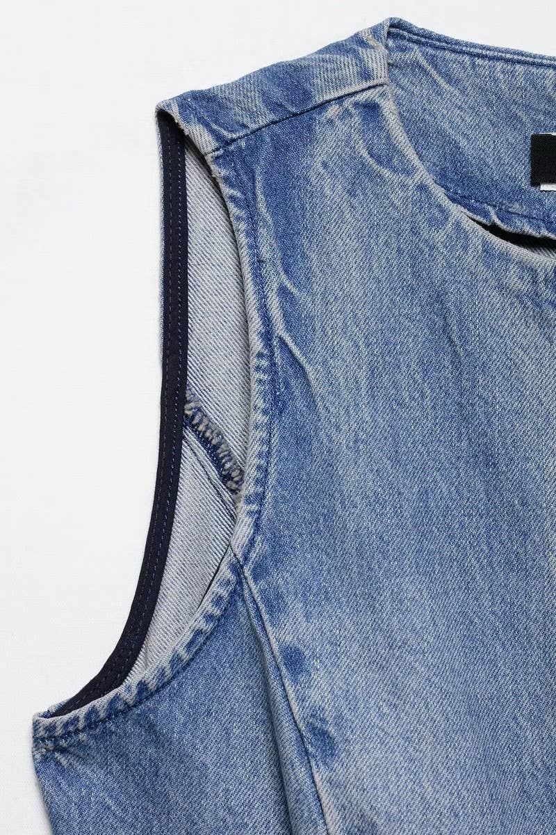 NINEXIS - Wholesale Top & Pant Set (NOT Loungewear) - Women's - CWSBSSL0145_FASHION DENIM VEST + STRAIGHT PANTS SET3