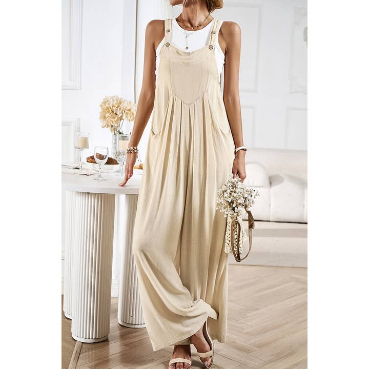 Supreme Fashion - Wholesale Overalls - Women's - Button Detail Wide Leg Overall Pockets Jumpsuit5