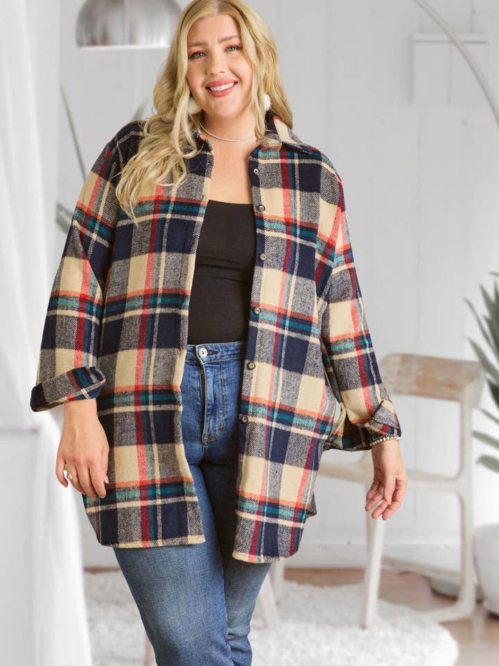 CEJ1987AX-PLUS CHECK SHIRTJACKET LONG SLEEVE for wholesale by ADORA LA
