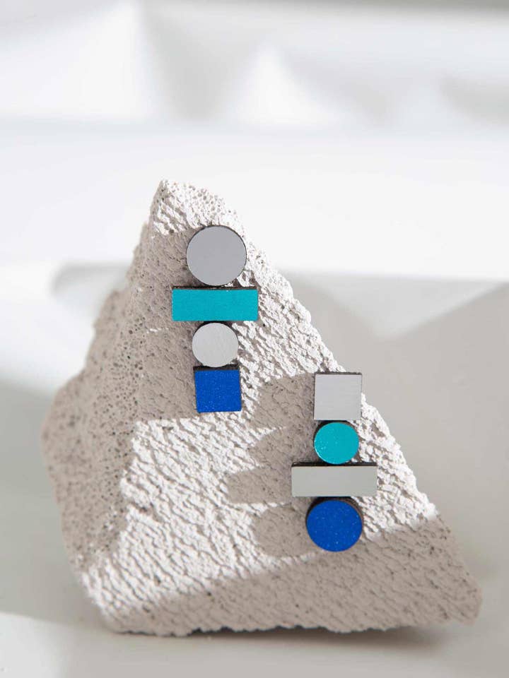 Bauhaus Ohrringe Groß - Silber/Kühle Farben für den Großhandel von Iskin Sisters