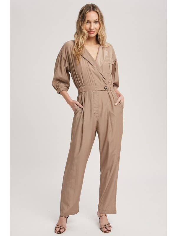 NOTCH COLLAR JUMPSUIT for wholesale by Pink Irene Wholesale