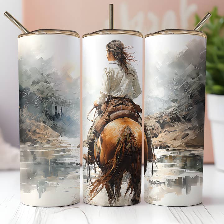 Rustieke Paard & Meisje III 20oz Slanke Beker voor wholesale door Dogwood Graphics & Design