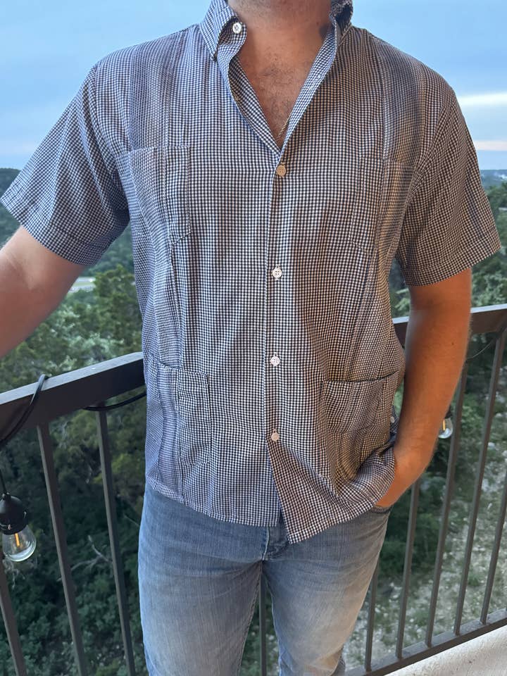 Guayabera - Navy Gingham for wholesale by American Duke