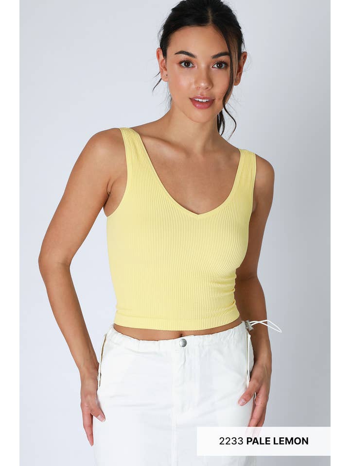 NIKIBIKI – Top de malha - Mulher por atacado – NS7575 - Top recortado canelado com decote em V7